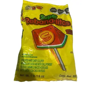 Super Rebanaditas Watermelon Flavor Hard Candy Lollipops 1 lb 1.6 oz Artificially Flavored and Colored