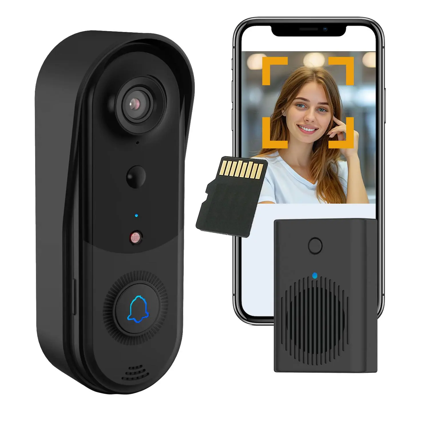 2.4G Hz WiFi 1080P Doorbell Camera, Smart Doorbell Camera with 32GB Micro SD Card, Doorbell Camera with Night Vision Function for Home Security System, Wireless Video Doorbell