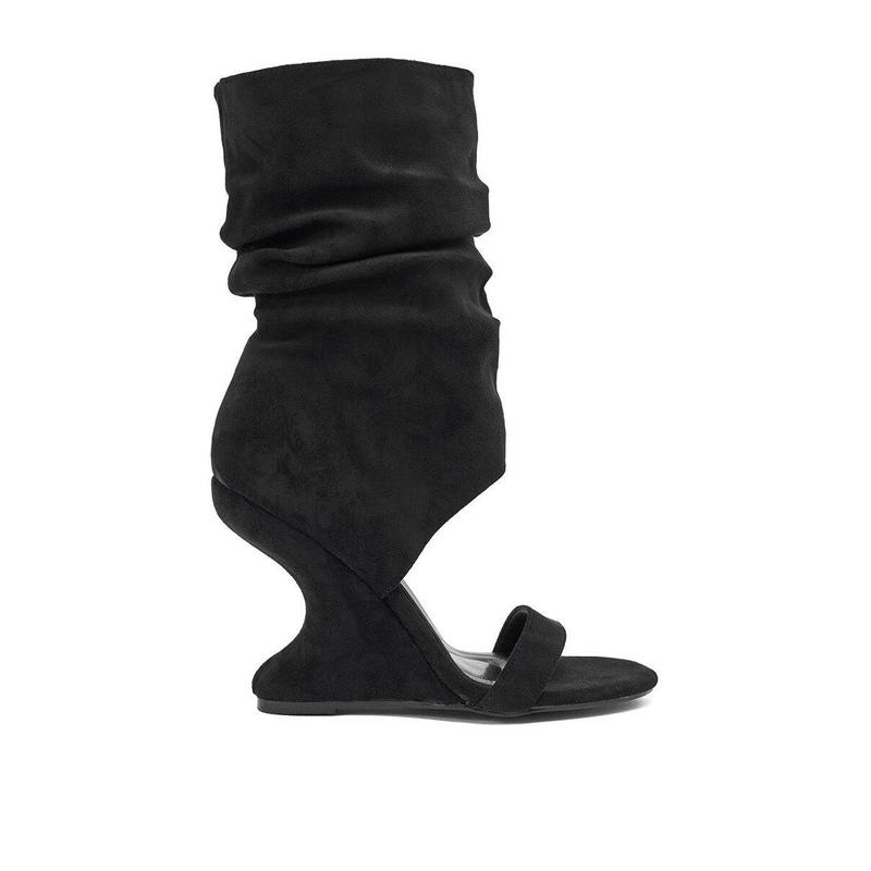 AZALEA WANG KYVELISA BLACK WEDGE OPEN TOE BOOTIE
