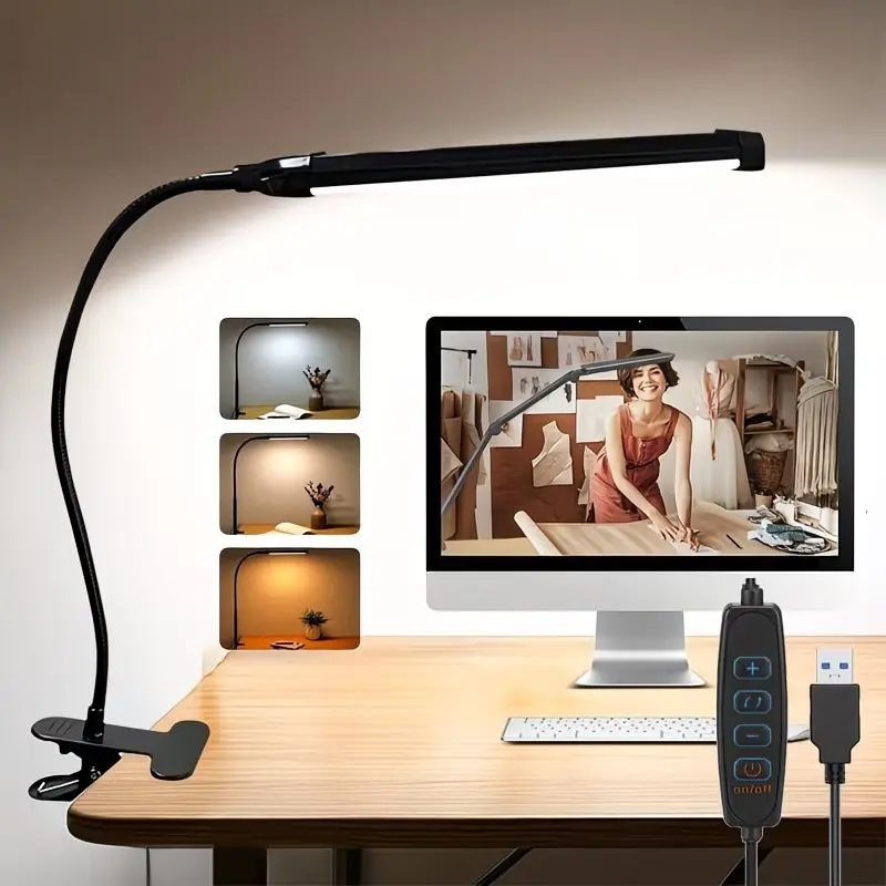 Portable LED Desk Lamp, Clamp Design, Adjustable Leds, Adjustable Lighting, Adjustable Brightness and Color Temperature, Home and Office Use, Abs Material, Energy Efficiency F