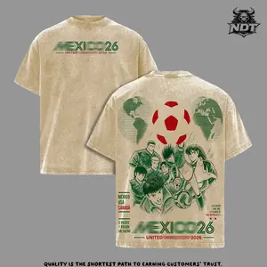 Mexico World Soccer Tour 2026 - Vintage Washed Anime Soccer Graphic Tee, Retro National Team Fan Apparel, Tournament 2026 Streetwear, Oversized Football Shirt, Premium Washed Unisex Tee