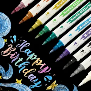 10 pieces of dual-ended Metallic Marker Pens, featuring Brush and Fine nibs, ideal for DIY Albums, Black Cards, Scrapbooking, and Craft Supplies, suitable for use on Ceramic, Stone, and Glass surfaces, Fine Tip Markers, Drawing Markers