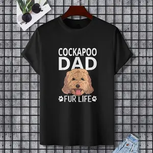Cockapoo Dad Fur Life Dog Fathers Day Gift Pun T-Shirt T-Shirt for Men Women Women Men Women, 100% Cotton, Single Side Printed, Black Short Sleeve T-shirt, Gift for Family Friends, S-XXXL, 1 pc, Fabric Weight 180g