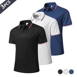 Men’s 3-pack summer new arrivals: short-sleeve polo shirts made from moisture-wicking fabric; solid-color pique knit; casual athletic wear for travel, vacations, outdoor activities, and camping; also suitable as golf base layers/underwear.