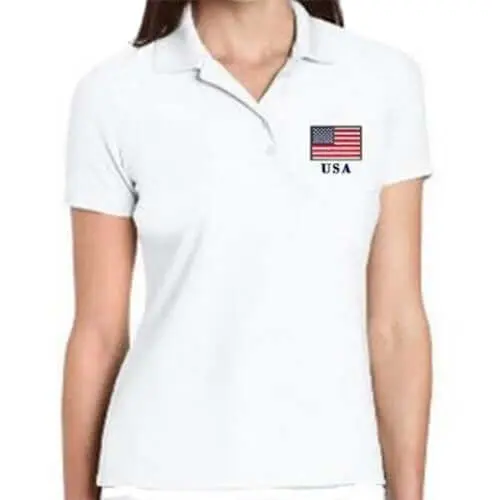 Women's  Greg Norman American Flag Performance Polo Golf Attire Jersey Shirt