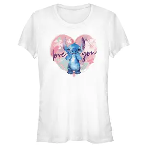 Junior's Women Lilo & Stitch Love you Watercolor T-Shirt