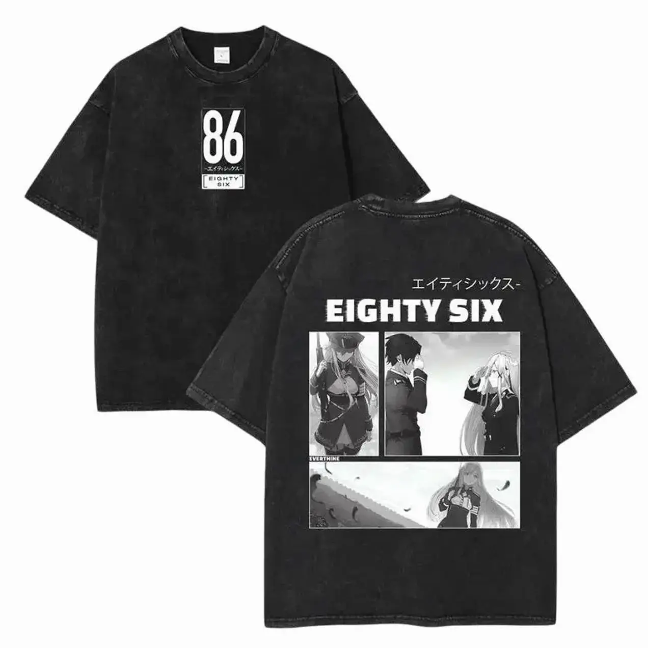 Eighty Six - 86 Anime Vintage Washed Oversized T-Shirt – Heavyweight Cotton Unisex Tee for 86 Fans, Retro Mecha Streetwear Anime Style Top XA2