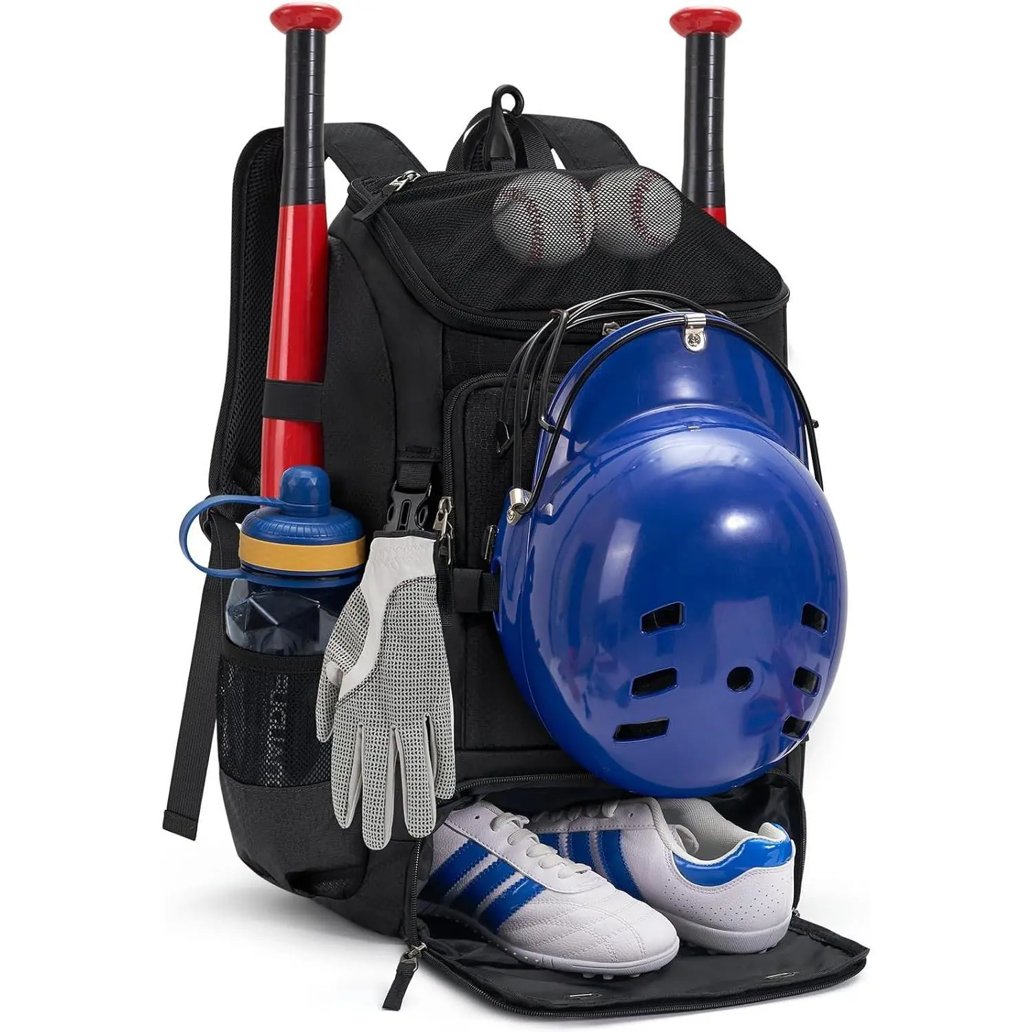 Baseball Bag Backpack for Youth & Adult,Large Lightweight Softball Bag with Shoe Compartmen&Helmet Holder Sports Bag black
