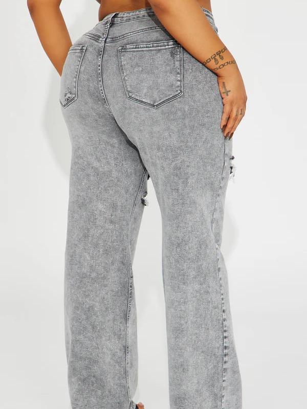 Remi Ripped Stretch Baggy Jeans – Grey | Relaxed Fit Distressed Denim Jeans