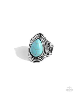 Saguaro Scene - Blue Turquoise Stone Silver Ring - Paparazzi