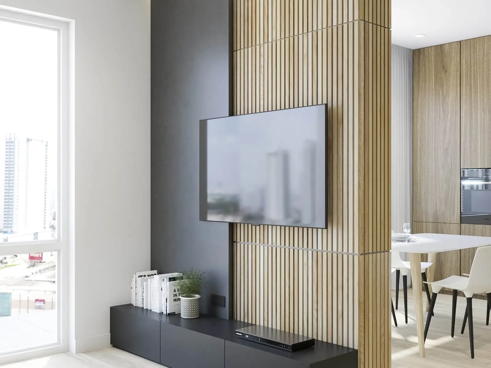 White Ash with Grey Felt Solid Wood Slat Wall Panels