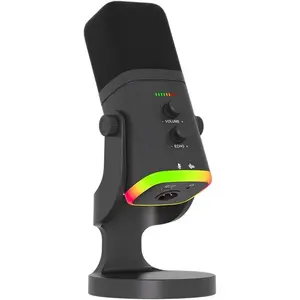 USB/XLR Desktop Dynamic Microphone with RGB Light, Noise Reduction & Mute Button for Podcast Recording, PC  Gaming Streaming Mic with RGB Light, Mute Button, Headphones Jack (Black)