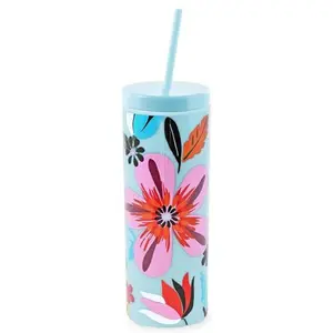 kate spade new york Acrylic Tumbler with Lid and Straw, 24 oz Tumbler, Slim Double Wall Tumbler
