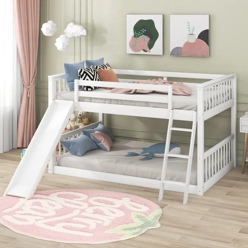 Bellemave Full-Over-Full Wood Bunk Bed - Sturdy Construction, Upper Bunk Safety Design, Convertible Slide, Ladder, 79.1x57.5x49.4in, Easy Setup, Indoor Family Bedroom Furniture for Bedroom Decor Ideas