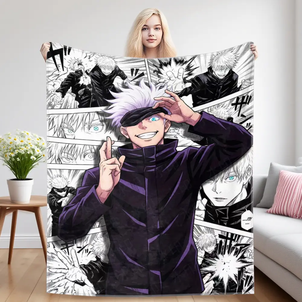 Jujutsu Kaisen Flannel Blanket – Gojo, Toji & Nanami Ultra Soft Anime Throw for Couch, Bed, Dorm, Cozy Manga Gift