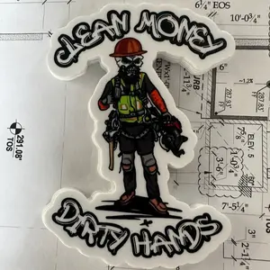 Clean Money Dirty Hands Hard Hat Sticker, Vinyl Sticker Featuring "Alan Money" and "Dirty Hands" Designs, 409 Sticker for Decorative Use