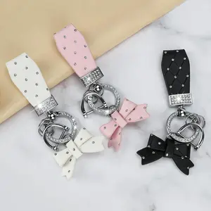 Rhinestone Bow Decor Car Keychain, Cute Car Keychain for Women & Girls, Fashionable Car Interior Accessories for Daily Use, Car Key Accessory