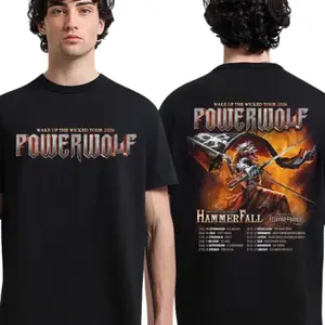 Powerwolf Wake Up The Wicked Tour 2026 Europe T-Shirt, Heavy Metal Concert Graphic Tee, Gothic Wolf Band Fan Outfit for Men Women, Festival Streetwear Summer Casual Cotton Apparel