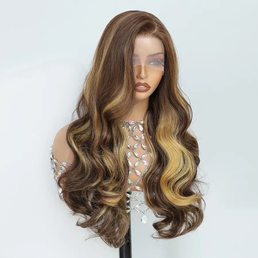 Long Ginger Copper Wavy Synthetic Lace Front Wig for Women, 24 Inch Body Wave Glueless Wig with Natural Hairline, Auburn Red Wavy Wig for Daily Party Use