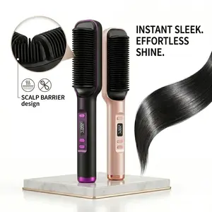 Viral Ionic Hair Straightener Brush with LCD Display – 2-in-1 Straight & Curl Hair Styler, Anti-Frizz Anti-Static Straightening Comb, Fast Heating with Temp Control for Smooth Silky Salon Hair, Instant Shine & Volume  TikTok Made Me Buy It Must-Have Hair