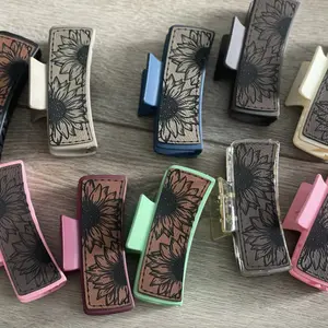 Sunflower Leatherette Hair Clips, Leather Hair Clips, Sunflower Hairclips