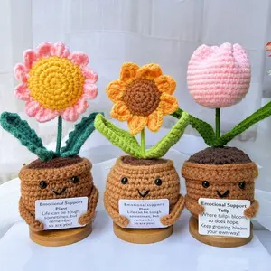 3PCS Emotional Support Gifts-Handmade Crochet Sunflower/Daisy/Tulip Potted Plants-Mother's Day Gift-Crochet Flower Decor-Encouragement Gifts