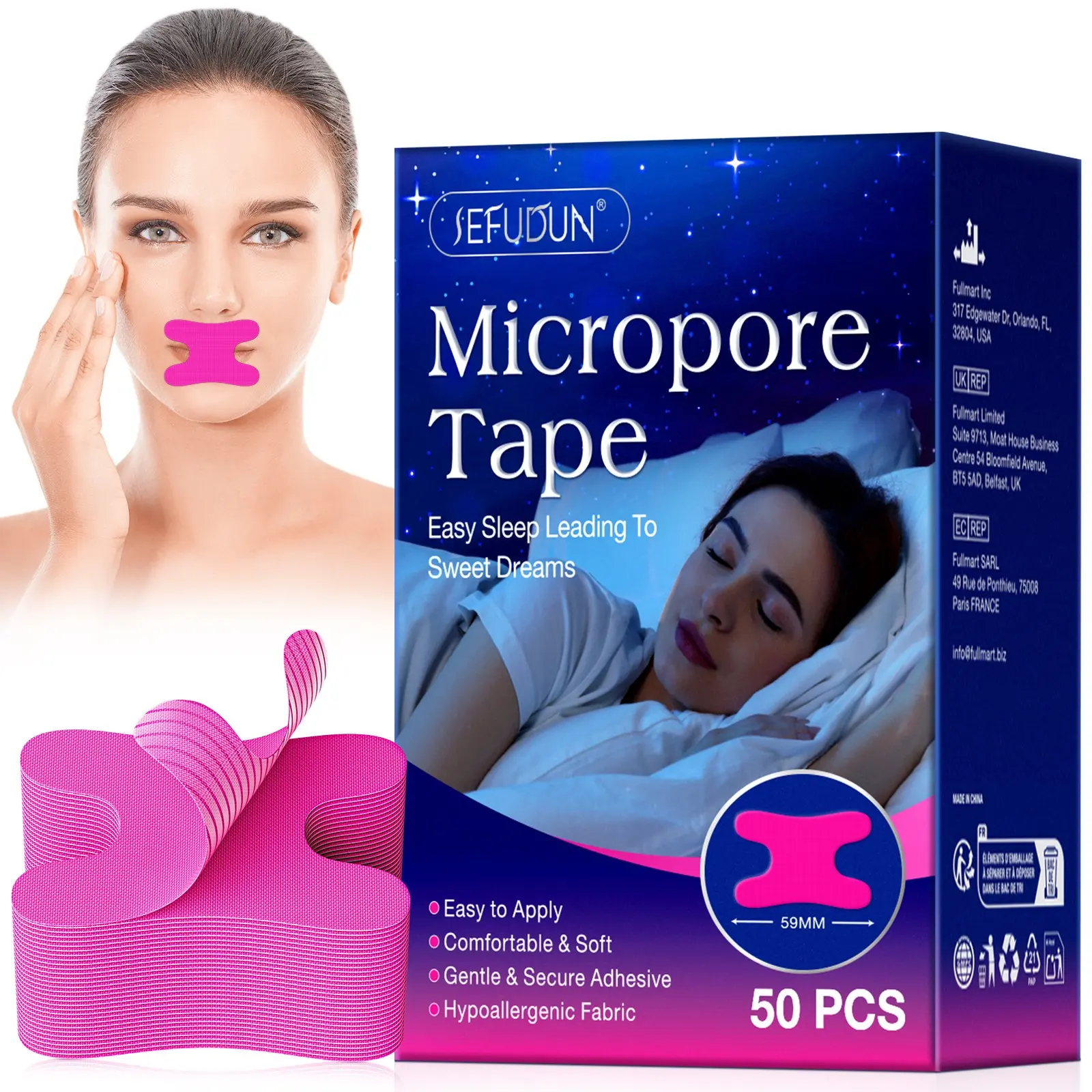 SEFUDUN Micropore Tape,Black / Nude / Rose Red, Pack. Three color options available. Hypoallergenic Comfortable sleep tape, sleep body care products, breathable sleep patches.