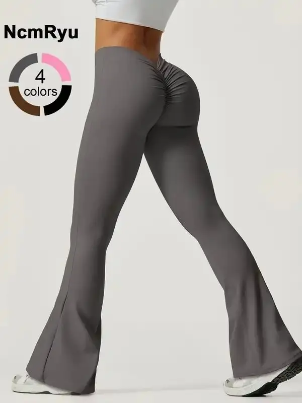 Women's Peach Hip High Waist Tight Flared Pants Suitable For Gym Waist V-Shaped Sports Pants Running Mountaineering Clothing Daily Leisure Exercise Trumpet Pants And Easy To Match