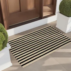 Outdoor Door Mat 2'x3' Washable Welcome Mat Woven Black and White Entryway Rug Farmhouse Front Porch Decor Outside Entrance Striped Outdoor Floor Mats