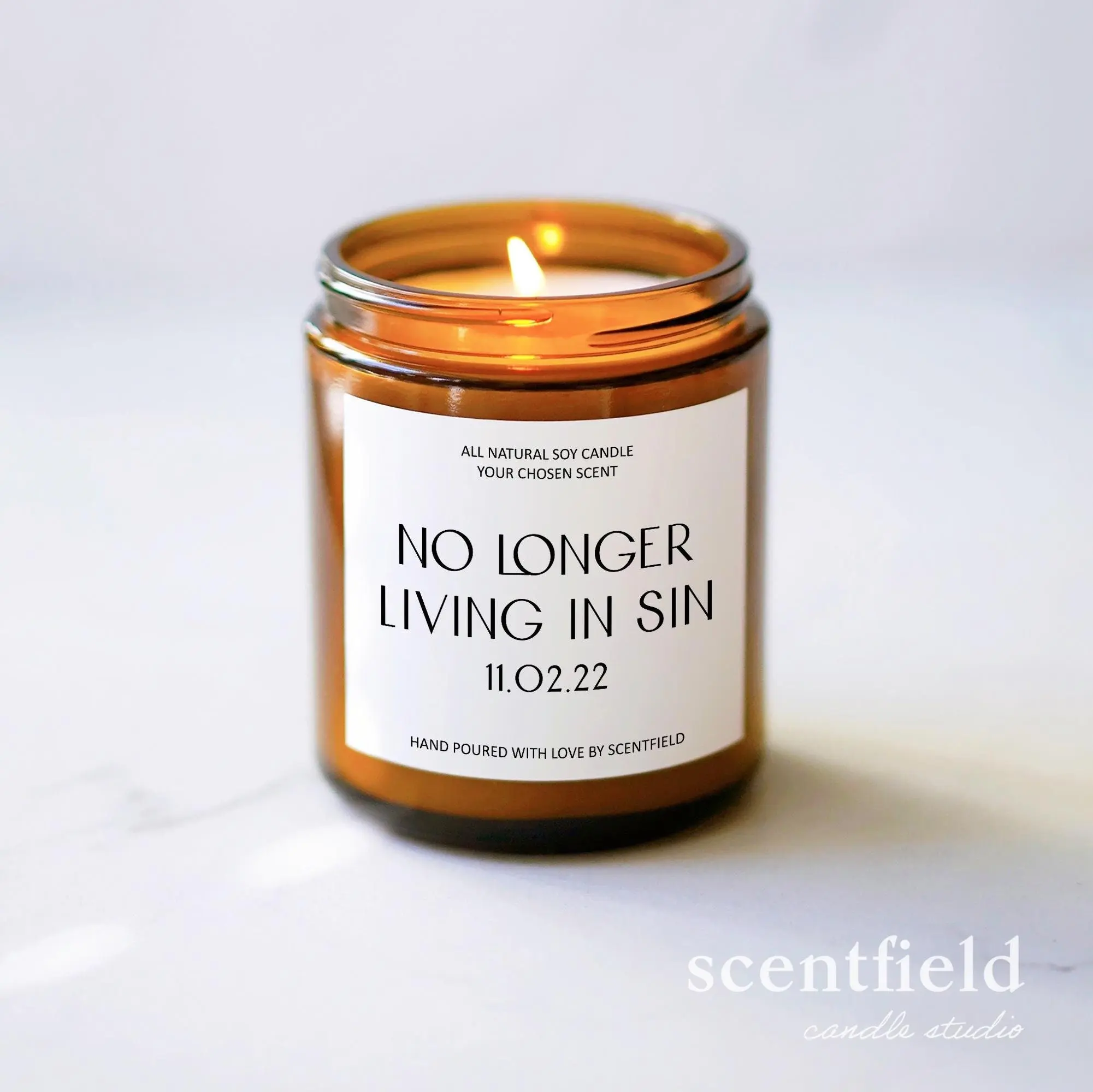 No Longer Living In Sin Soy Candle, Personalized Wedding Date for Wife Anniversary Gift, Custom Wedding Gift For Husband