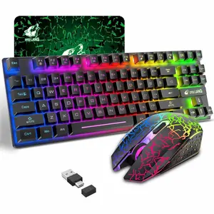 ZIYOU LANG T87 Wireless Membrane Gaming Keyboard and Mouse Combo,87 Key Tenkeyless Rainbow LED Backlight Rechargeable Keyboard,Ergonomic RGB Mute Mice 2400 DPI,with Mousepad for Computer PC Gamer