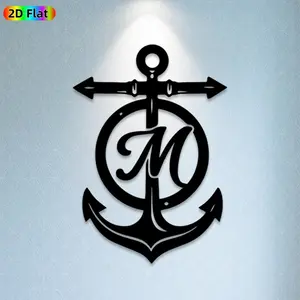 1pc Anchor & Monogram Metal Wall Art, Nautical Anchor Statue Mural, Ideal Gift for New Year, Christmas, Nautical Decor Enthusiasts,  Perfect for Entryway Wall & Garden Fence, Stylish Coastal-Themed Home Decor
