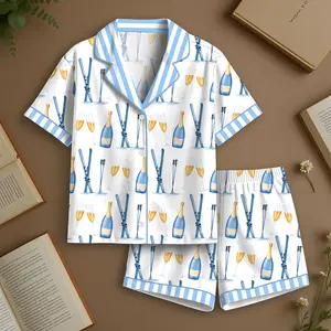 Ski Slopes Pajama Set, Winter Apres Ski Print, Satin Sleepwear