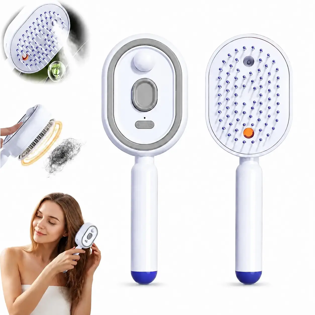 3-in-1 Electric Spray Air Cushion Massage Comb, Multifunctional Hairbrush-Nano Fine Mist Spray, Red Light Therapy, and Retractable Design, for Hair Care, Scalp Massage, Daily Styling