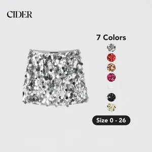 Cider [7 colors, US size 0-26] Sequin Middle Waist Mini Skirt