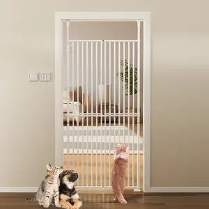 Naudacaa 76" Extra Tall Cat Gate for Doorway, 37.4"-40.5" Adjustable Wide, No Drilling Pressure Mounted Double Doors for Stairs/Hallways/House, 1.25" Narrower Bar Spacing