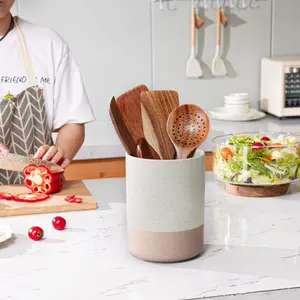 Kitchen Utensil Holder for Countertop-Large Kitchen Utensil Organizer Ceramic Cooking Utensil Holder,Spatula Holder Pack Accessory Racks Cream