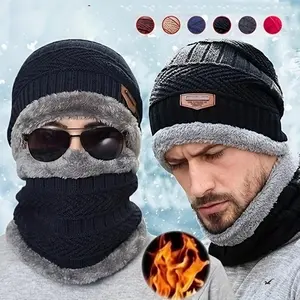 Winter Beanie Hat Scarf Set, Fitted Velvet Knit Cap with Ear Warmer, Toggle Closure Neck Gaiter, Polyester Solid Color Urban Theme, Hand Wash - Suitable for Outdoor Cycling Mountaineering, Fall/Winter Season