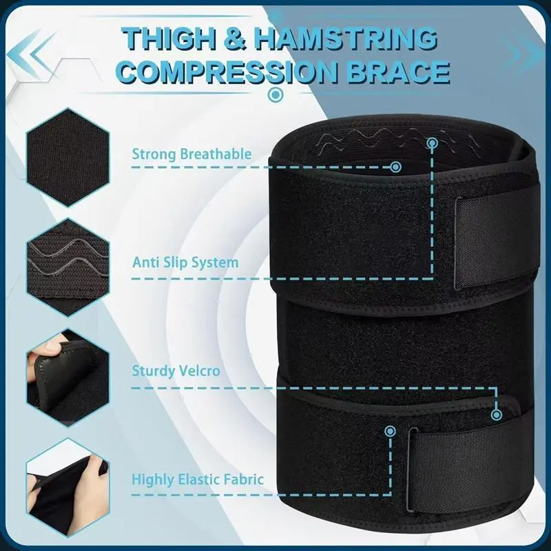 Thigh Brace - Hamstring Quad Wrap - Adjustable Compression Sleeve Support for Pulled Groin Muscle, Sprains, Quadricep, Tendinitis, Workouts, Sciatica Pain and Sports Recovery - Men, Women Thigh Brace - Hamstring Quad Wrap - Adjustable Compression Sleeve Support for Pulled Groin Muscle, Sprains, Quadricep, Tendinitis, Workouts, Sciatica Pain and Sports Recovery - Men, Women