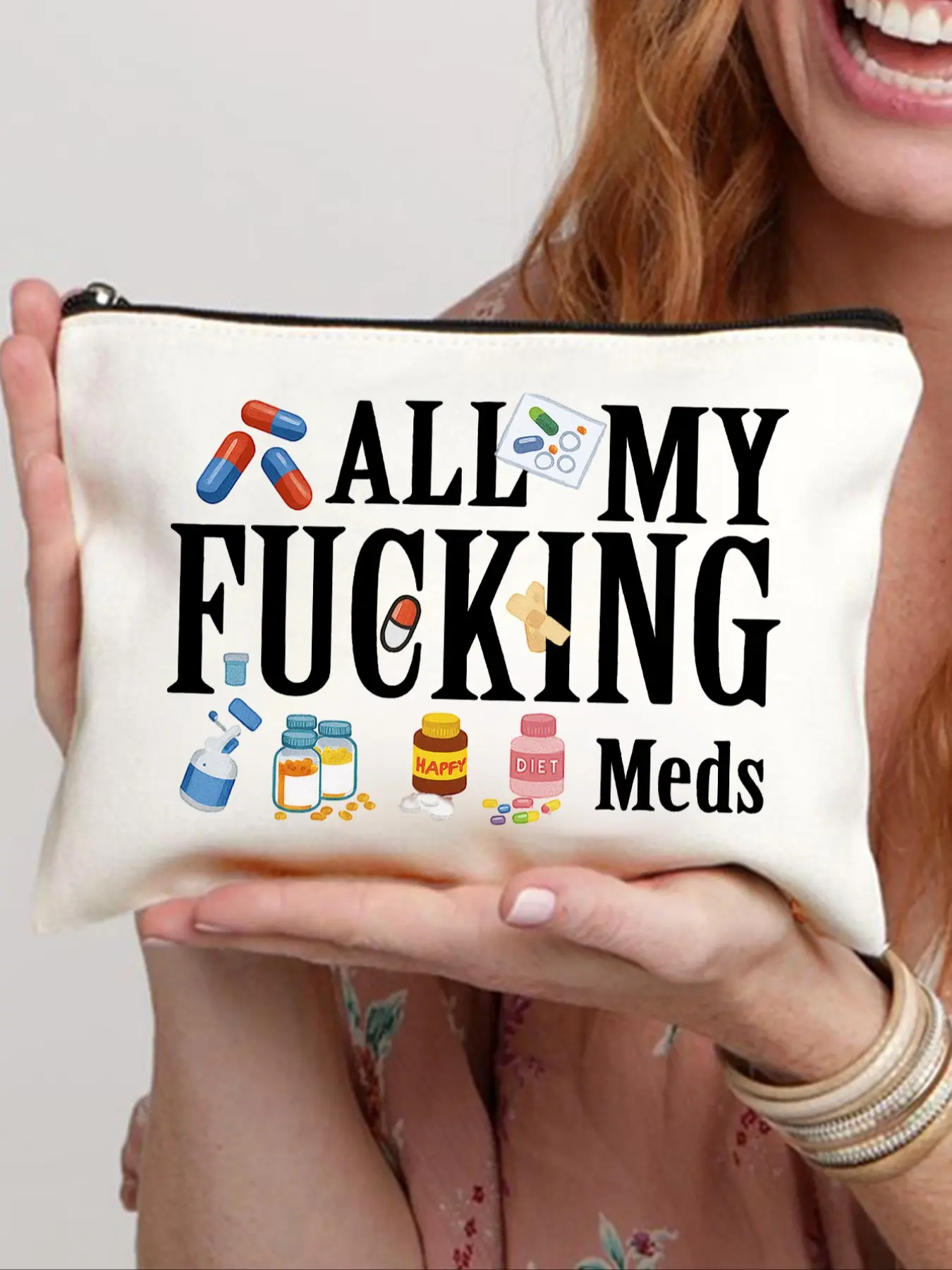 Humorous 'all My ' Canvas Pill Organizer - Zippered, Reusable Medicine Bag For Travel & Cosmetics - Ideal Gift For Women, Sisters, Daughters On Birthdays & Christmas