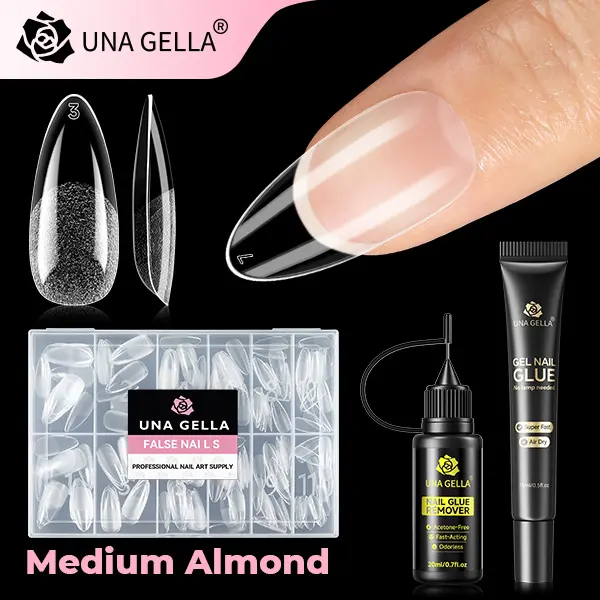 Medium Almond+15ml Air Dry Gel Nail Glue+20ml Nail Glue Remover