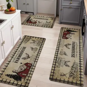 Farmhouse Kitchen Rugs and Mats Set of 3, Anti  PVC Non Slip Rugs for Kitchen Floor, Rooster Decor Mats Cushioned  for Kitchen Floor Laundry Hallway Sink,18 * 30+18 * 48+18 * 60in