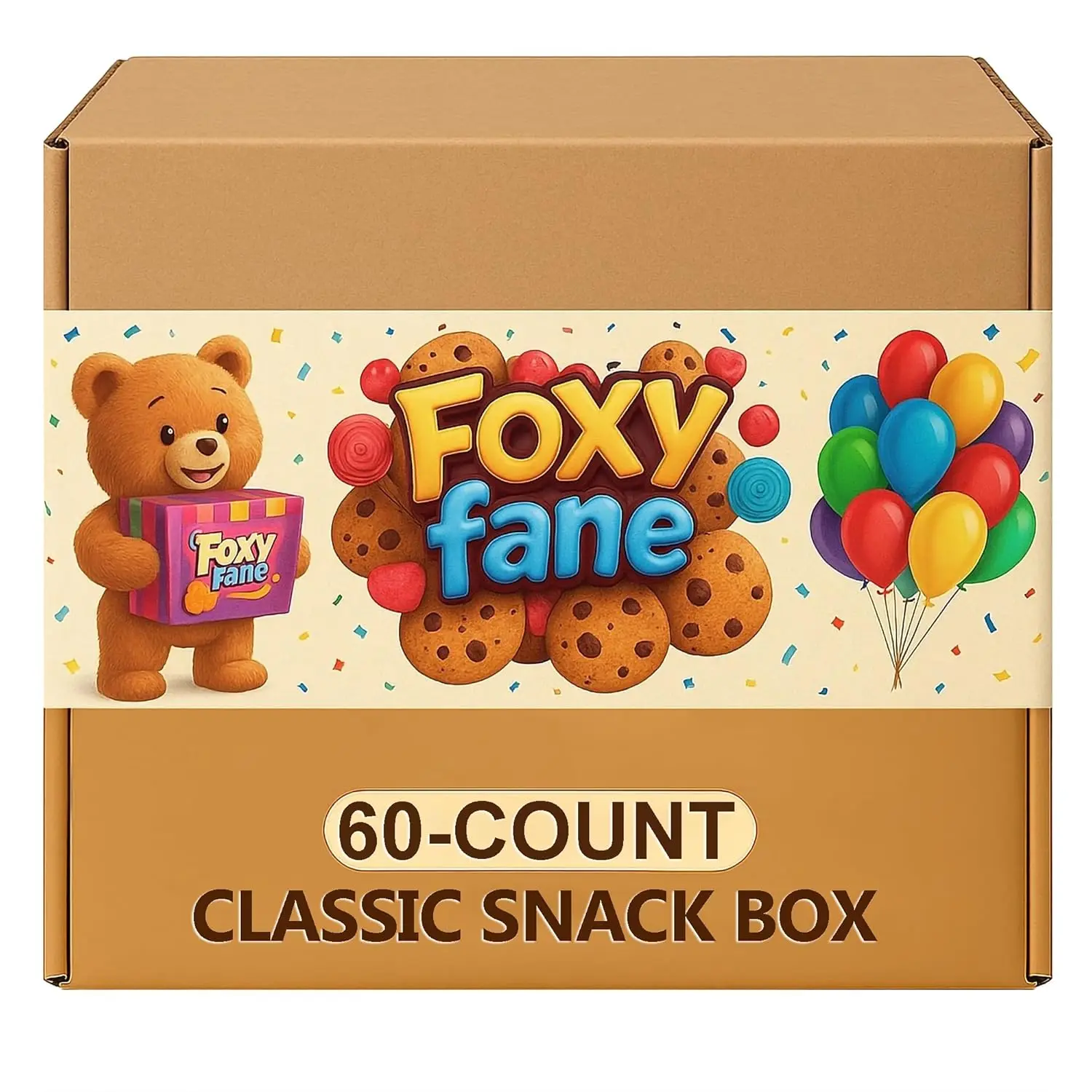 Foxy Fane 60 Count Ultimate Holiday Gift Snack Box - Care Package with Assortment of Chips, Cookies, Candy, Crackers & Other Snacks - Bulk Bundle of Delicious Treats (60 Snacks - Assorted Pack)