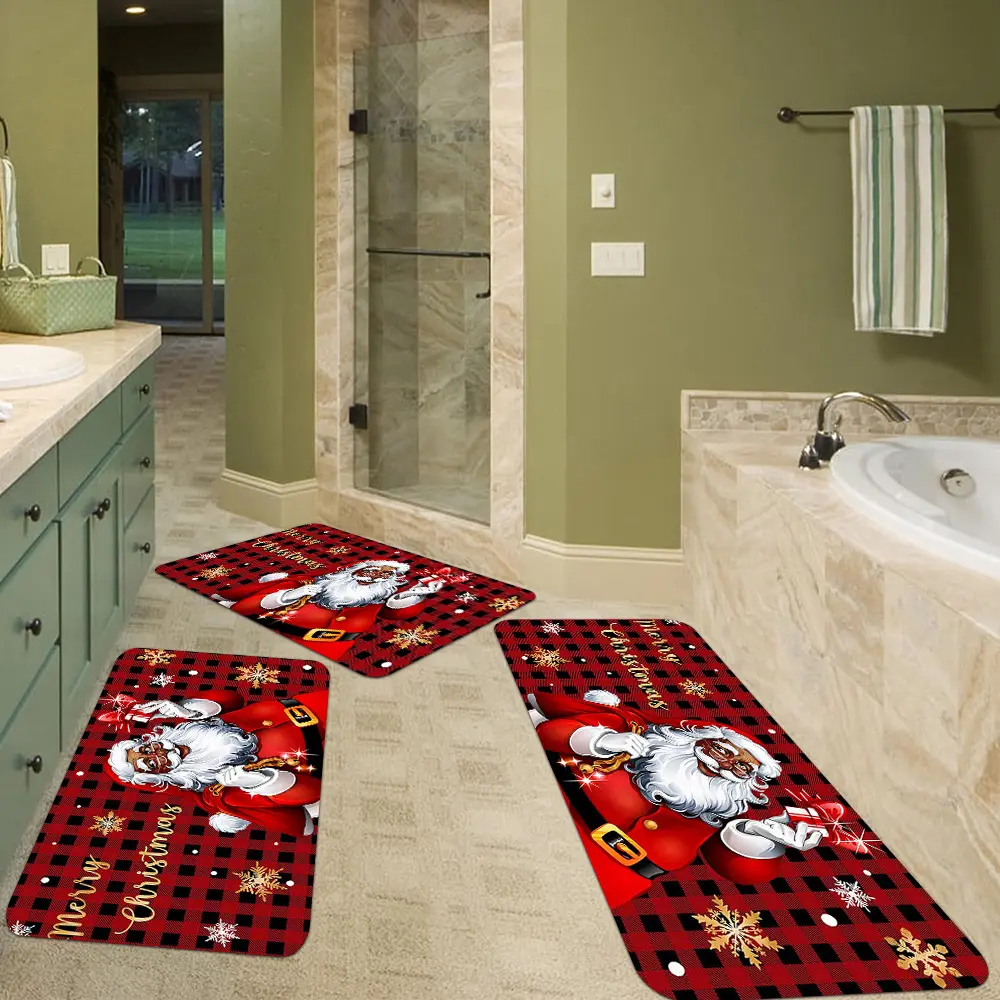 2pcs/3pcs, Christmas Home Kitchen Mat Set - Featuring Santa Claus And Christmas Gift Box Patterns for Kitchen Decoration, Plush Carpet, Suitable for Sink, Bedroom, Living Room, And Dining Area