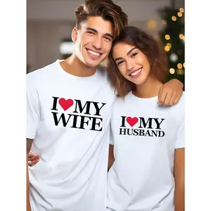 Men's and women's styles are sold separately I Love My Spouse Print Menswear Top, 100% Cotton Couple Style Crewneck Tshirt, Casual Love Graphic Tee, Elegant Streetwear Anniversary Gift Sleeve Clothes Womenswear Breathable