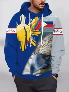 Men's Philippine Flag & Eagle Hoodie, Casual Fitted Pullover with Front Pocket, Patriotic Style, Breathable Design