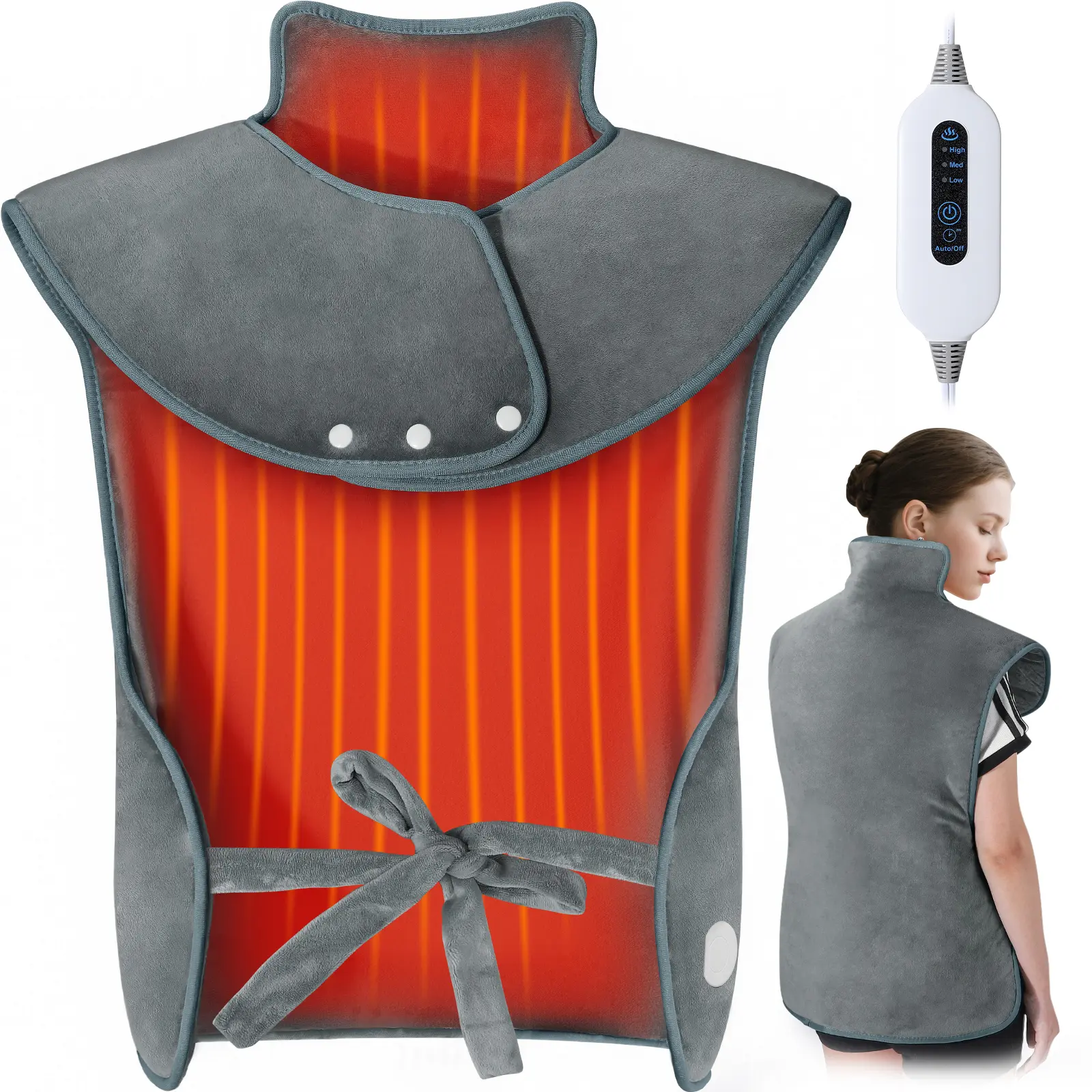 Weighted Electric Back Pad (24"x37"), Fast-Acting with Adjustable Heating Temperature (3 Levels), 2h Auto Shutoff, for Back Pain & Cramp Relief, Ideal Christmas Gift for Mom, Dad (Birthday/Mother’s Day)