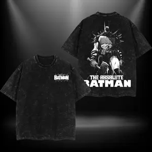 The Absolute Bat Double Printed Oversize Lightweight Acid Washed Tee TV Show Graphic Top Cotton Gift T-Shirt For Comic Lover, Gift T-Shirt For Movie Lover