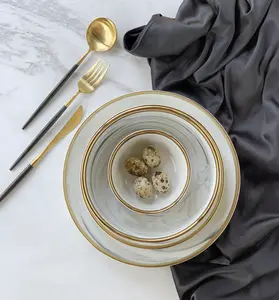 Marcel Ardani 'The Luxury Collection' Large Marble Design Bowl with Gold Trim – Elegant Porcelain Dinnerware