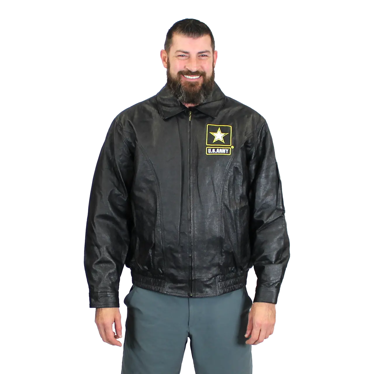 US Army Embroidered Leather Jacket with Faux Fur Lining